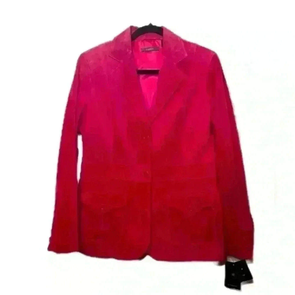 Liz Claiborne Pink Suede Leather Blazer Fully Lined Pockets Med Retail $249